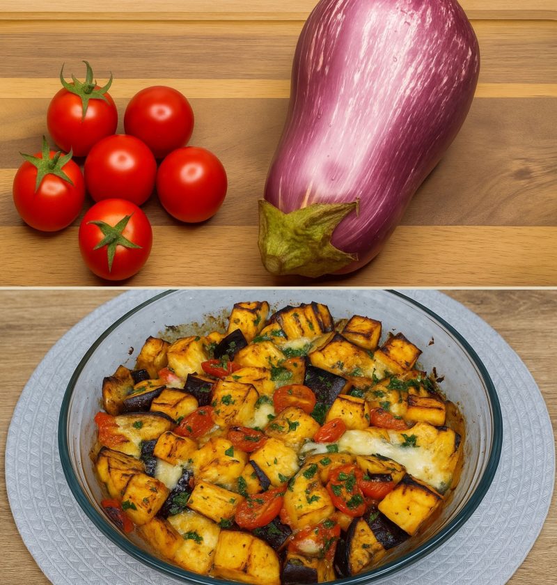 Golden Baked Eggplant with Mozzarella & Cherry Tomatoes