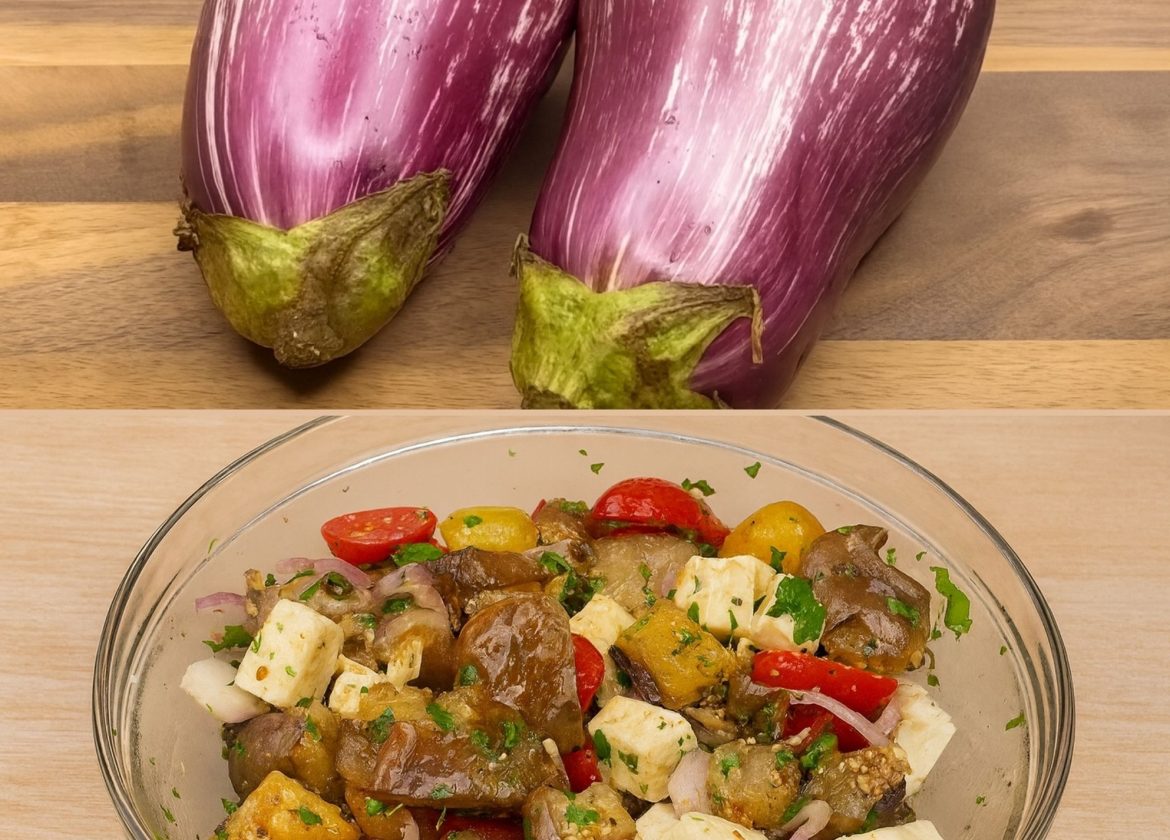 Pan-Roasted Eggplant with Feta, Cashews & Tomatoes