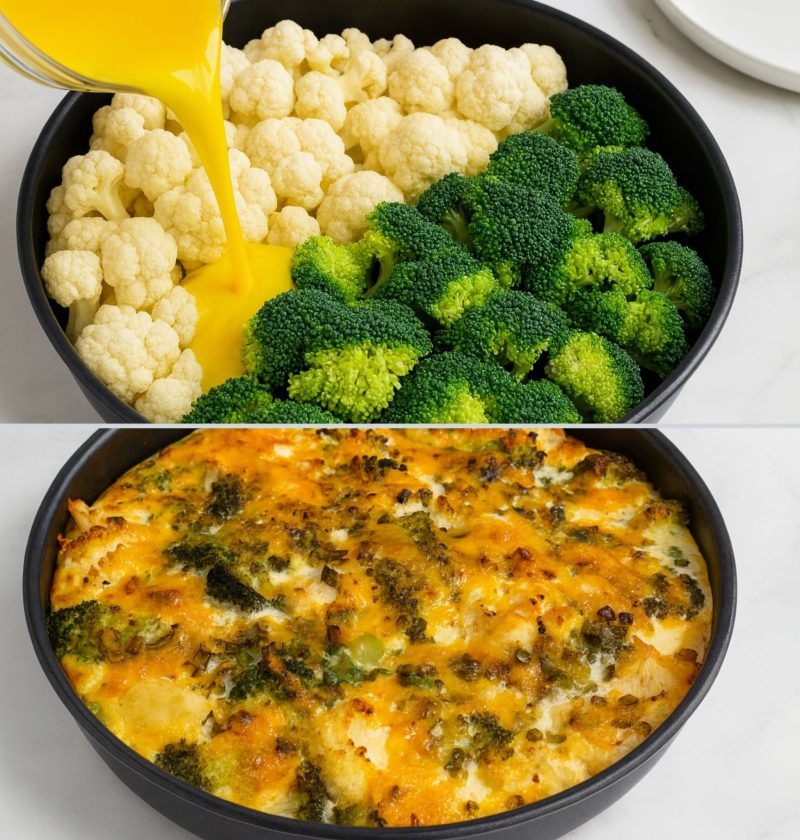 Broccoli & Cauliflower Egg Bake with Cheddar