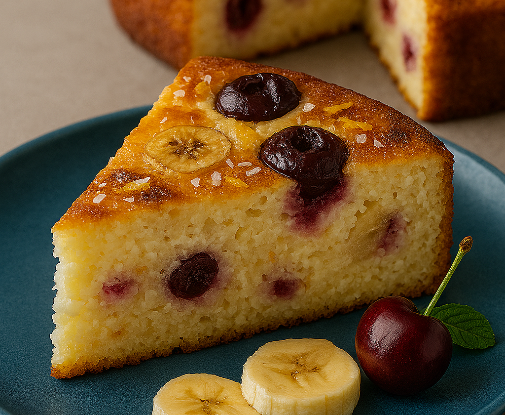 Cheese Bake with Cherries & Banana