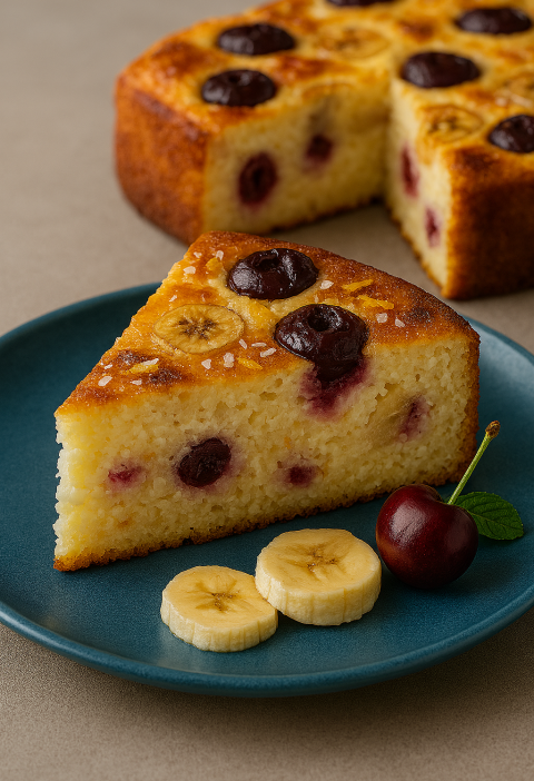 Cheese Bake with Cherries & Banana