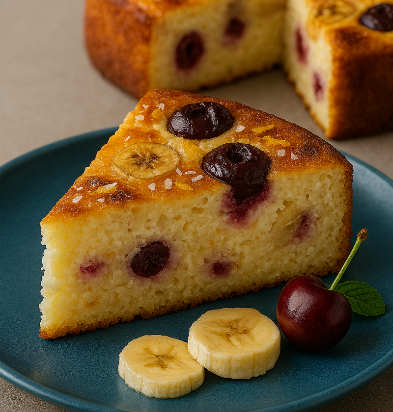 Cheese Bake with Cherries & Banana