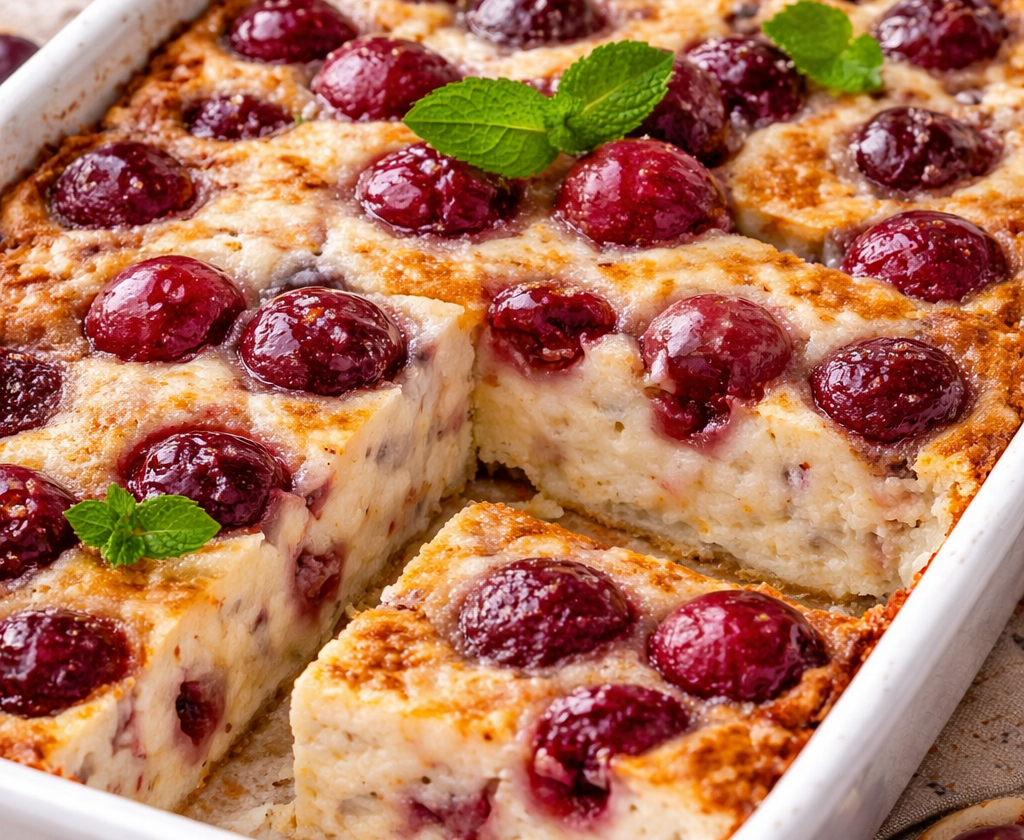 Cottage Cheese Bake with Banana & Cherries