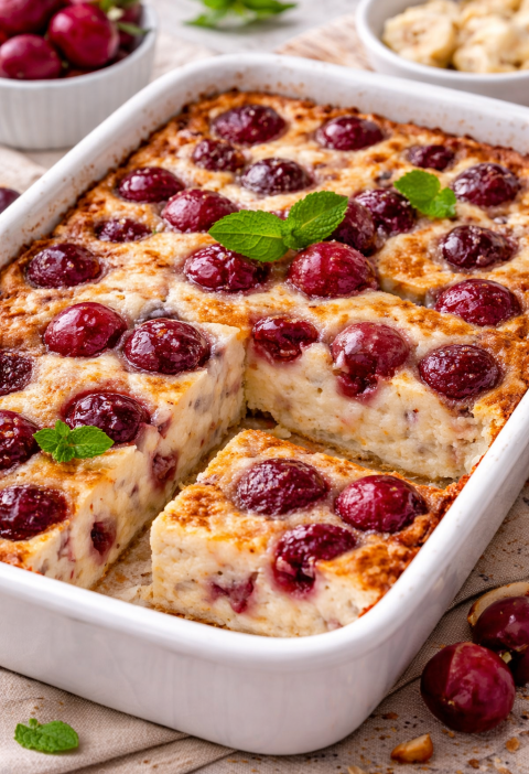 Cottage Cheese Bake with Banana & Cherries