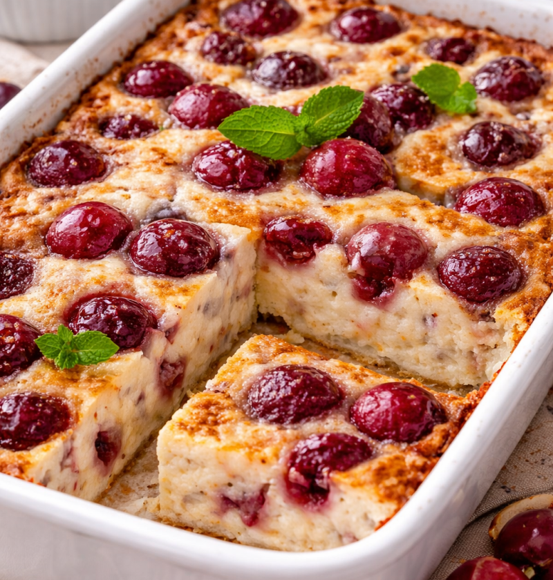 Cottage Cheese Bake with Banana & Cherries