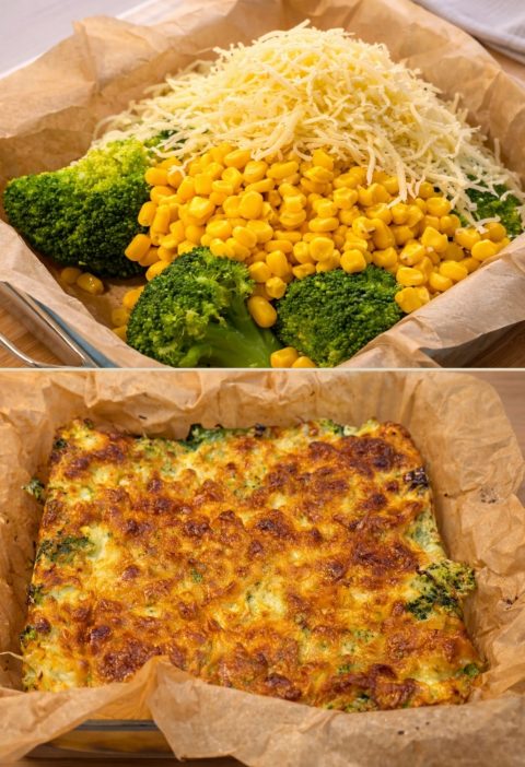 Broccoli, Corn & Mozzarella Bake