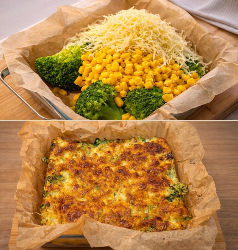 Broccoli, Corn & Mozzarella Bake