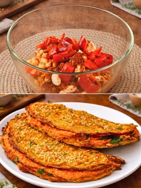 Charred Pepper & Avocado Chickpea Tortilla Stacks