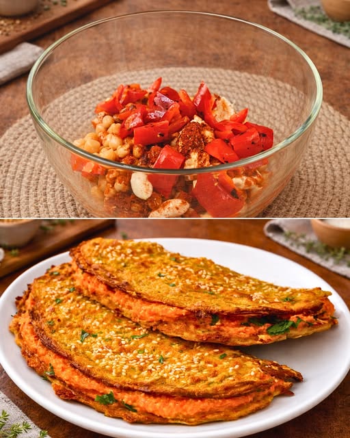 Charred Pepper & Avocado Chickpea Tortilla Stacks