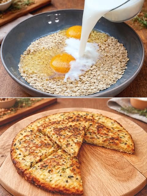 Golden Oat, Egg and Cheese Skillet Bake with Sesame Crust