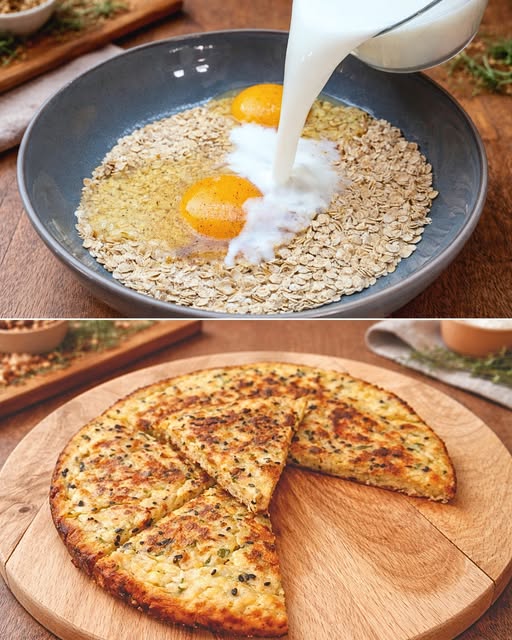 Golden Oat, Egg and Cheese Skillet Bake with Sesame Crust