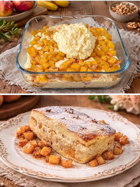 Velvet Peach Cottage Cheese Soufflé Bake