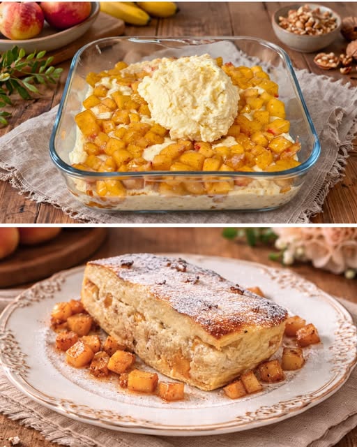 Velvet Peach Cottage Cheese Soufflé Bake