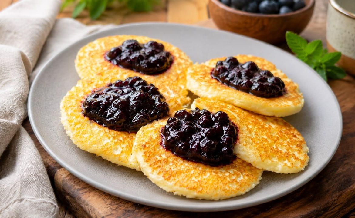 Cottage Cheese Pancakes with Coconut Flour and Berry Sauce