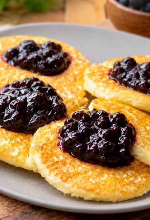 Cottage Cheese Pancakes with Coconut Flour and Berry Sauce