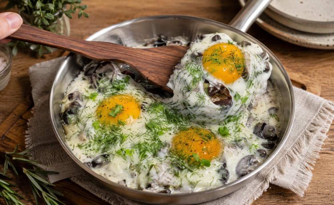 Smoky Red Bean Skillet With Eggs And Mozzarella
