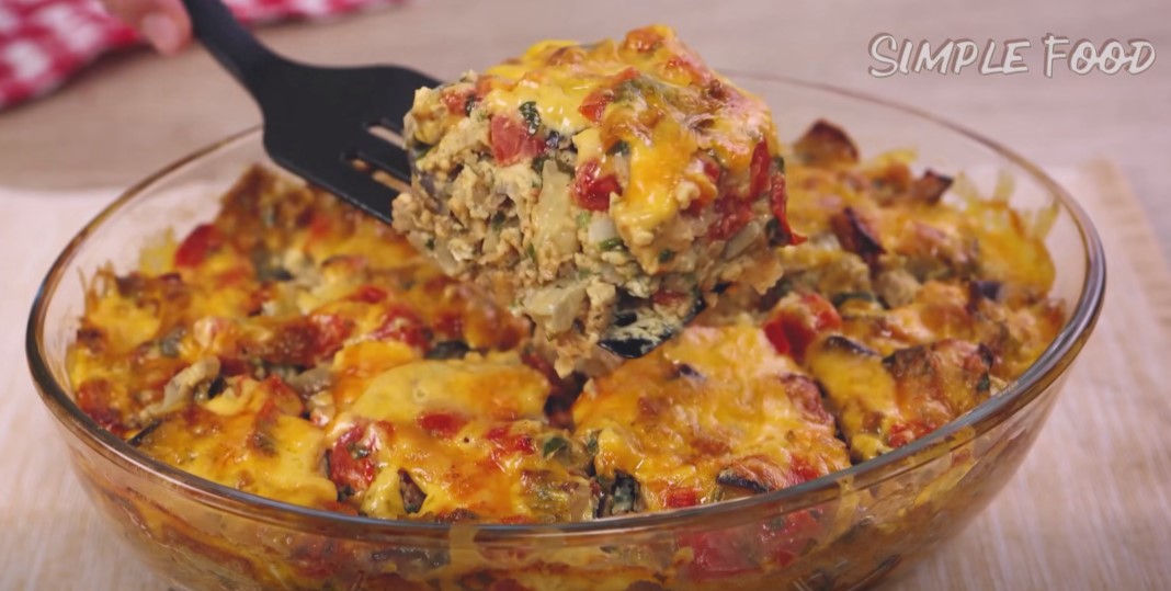Golden Baked Aubergine Egg Frittata