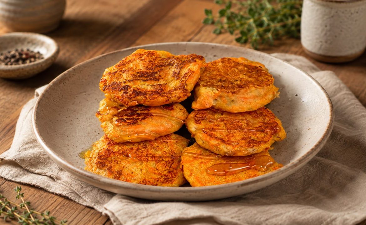 Golden Banana & Carrot Oat Pancakes