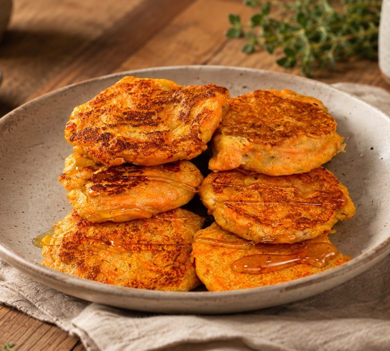 Golden Banana & Carrot Oat Pancakes